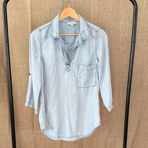 Skies Are Blue Chambray Popover Top | XS | Soft Denim Tunic